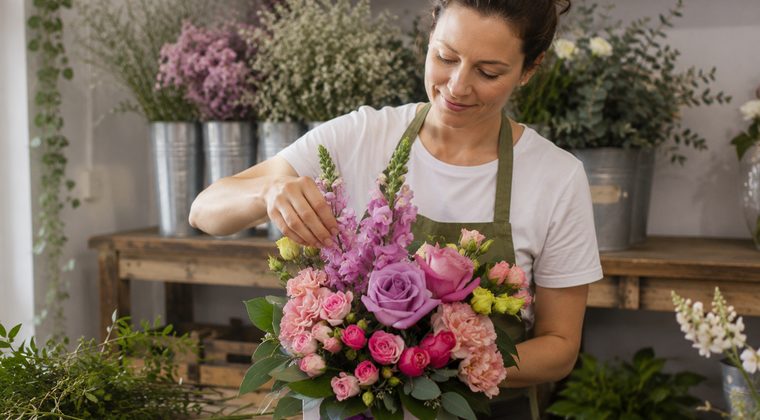 A florist arranging fresh flowers